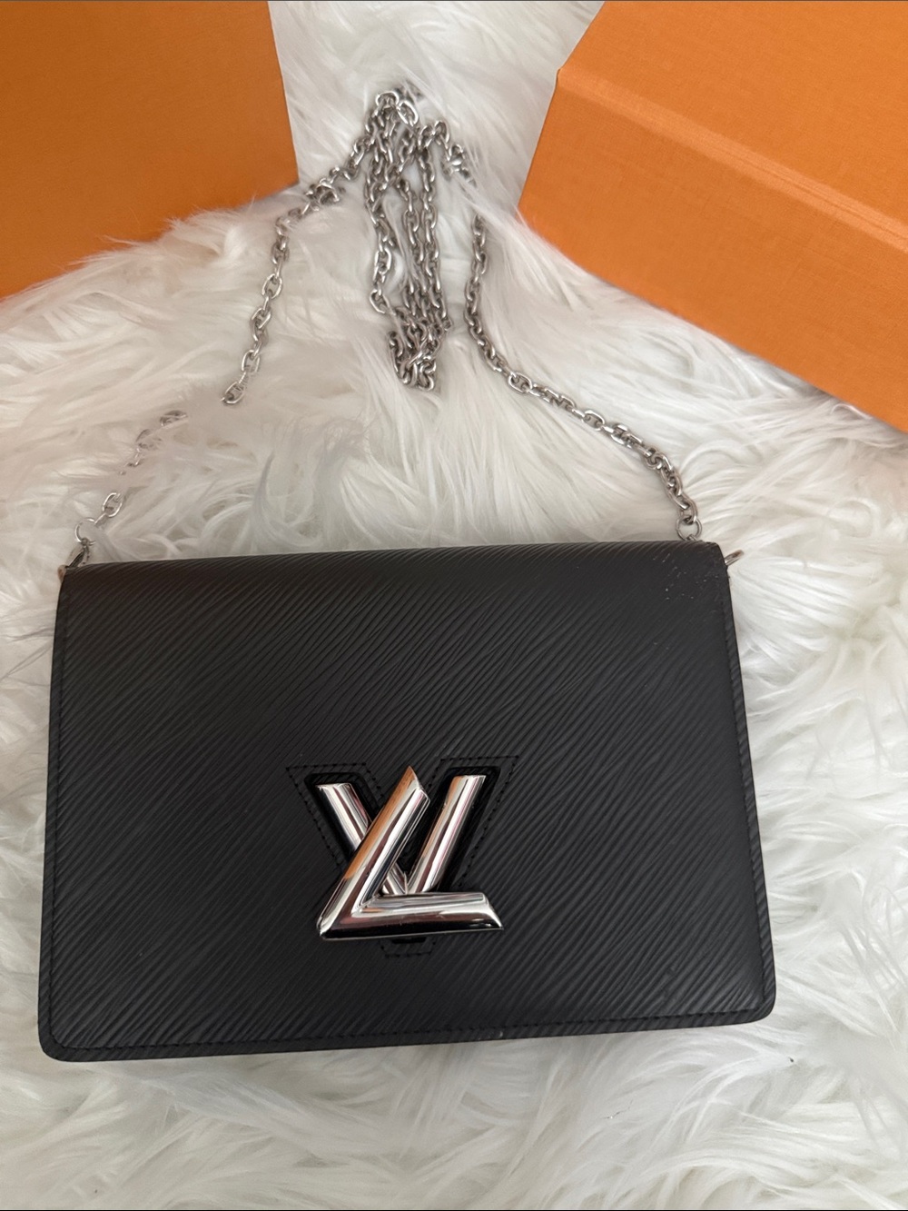 Louis Vuitton Black Epi Leather Wallet on Chain Crossbody with Silver LV Emblem